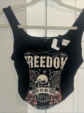 Fashion Nova Black Graphic 'Freedom' Eagle Bodysuit